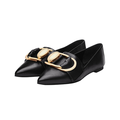 金属扣羊反绒公主风小脚乐福鞋