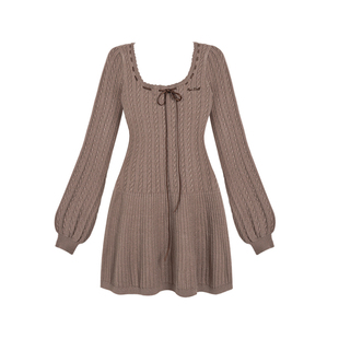 SagiDolls少女斗志 #热可可#甜美棕色方领毛衣连衣裙显瘦保暖百搭