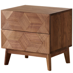 北美黑胡桃木床头柜北欧全实木床边柜原木卧室收纳小柜子矮储物柜