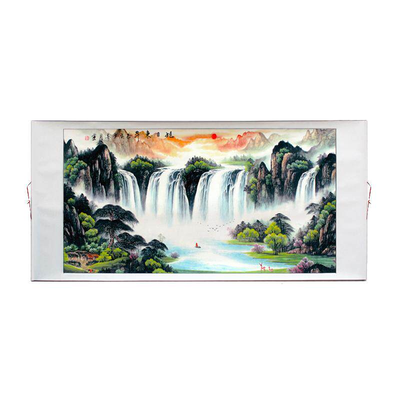 国画山水画挂画靠山图聚宝盆鸿运当头办公室字画客厅画背景墙装饰
