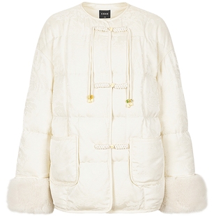 KBNE90绒纯色羽绒服女2025冬季新款国风单排扣保暖防风外套秋冬