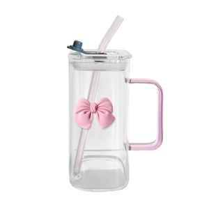方形玻璃杯带把手水杯2025新款女高颜值杯子家用透明吸管杯耐高温