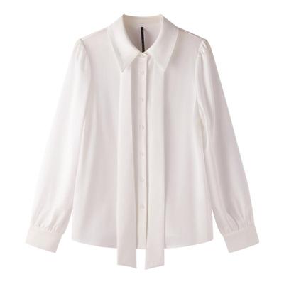 可拆卸蝴蝶结通勤缎面长袖