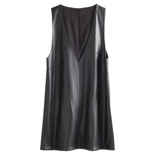 2025秋季新款海宁真皮马甲连衣裙女宽松显瘦羊皮A字皮裙V领背心裙