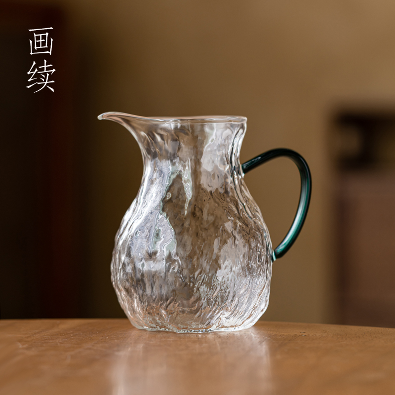 画续带把加厚茶具公道杯玻璃高档功夫茶道锤纹耐高温分茶器茶海