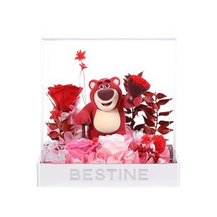 情人节礼物柏治廷迪士尼草莓熊永生花束玫瑰礼盒摆件新婚生日礼物