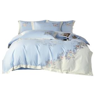 轻奢简约80支加厚全棉磨毛刺绣四件套保暖裸睡高端床上用品秋冬欧