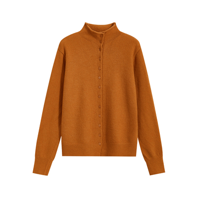 老钱风慵懒单排扣橘色针织开衫女