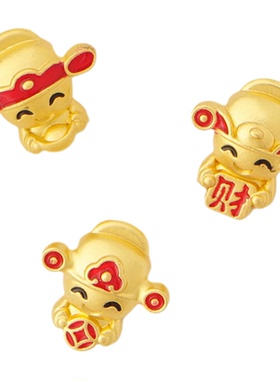 古法沙金官帽财神滴油圆珠桶珠隔珠手链吊坠串珠招财财神diy配件