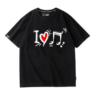 春夏新品我爱音乐家音符乐符纯棉短袖T恤男女青少年班服衣服定制
