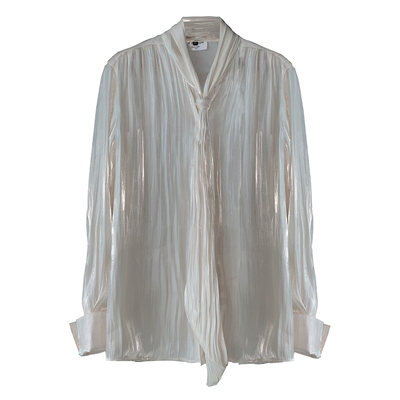 米色衬衫长袖飘带丝质