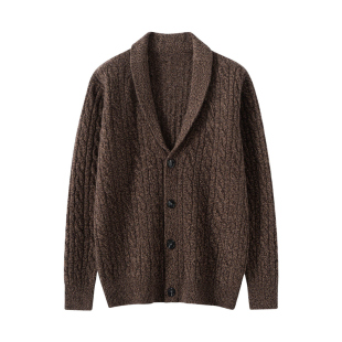 璀璨三色花纱秋冬男士V领翻领青果领开衫针织外套纯山羊绒羊毛衫