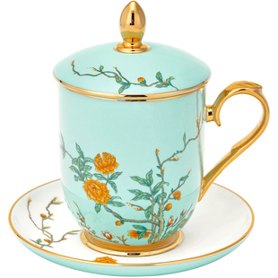 玛戈隆特玉堂富贵水杯马克杯会务杯泡茶杯子带盖办公室家用高颜值