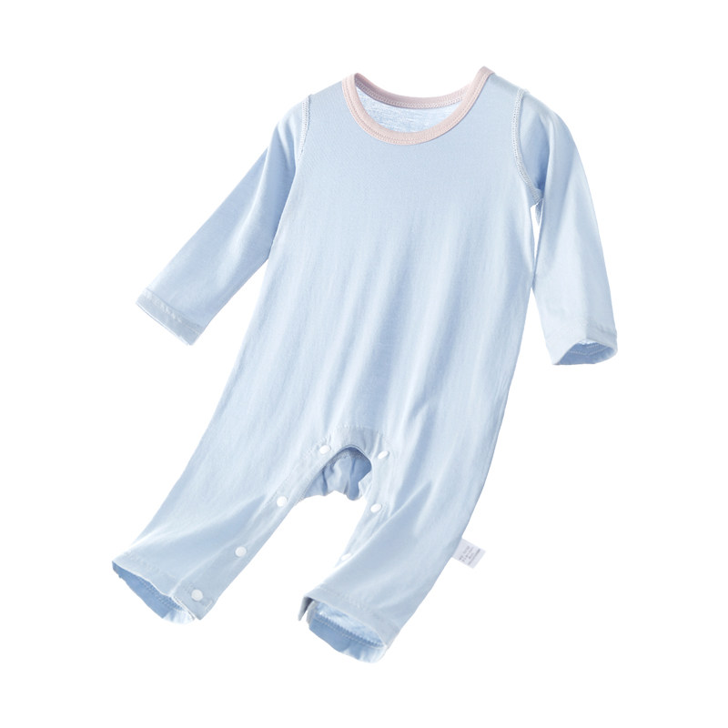莫代尔婴儿连体衣夏季薄款宝宝空调服睡衣长袖纯色春秋幼儿爬服A