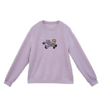 忘城H1459座/马踏花来/冬季新年绣花圆领宽松羊毛混纺浅紫色卫衣