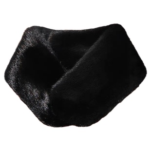 韩版整貂皮围巾男女冬季磁吸扣双面水貂毛保暖皮草围脖黑色