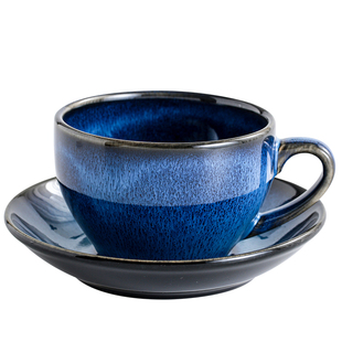 瓷掌柜 窑变300ml陶瓷卡布奇诺日式复古拉花拿铁杯大容量咖啡杯碟