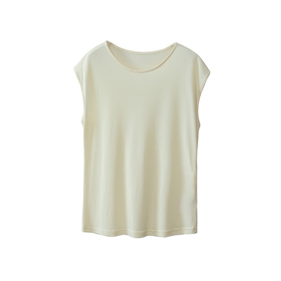 高定 100%桑蚕丝短袖T恤针织真丝加捻落肩袖圆领纯色女百搭上衣