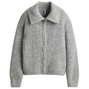HM女装毛针织衫春季静奢风针织开衫拉链设计外套1315990