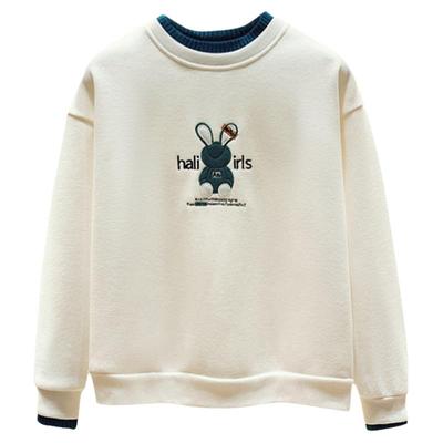 秋冬加绒加厚圆领卫衣女保暖外套