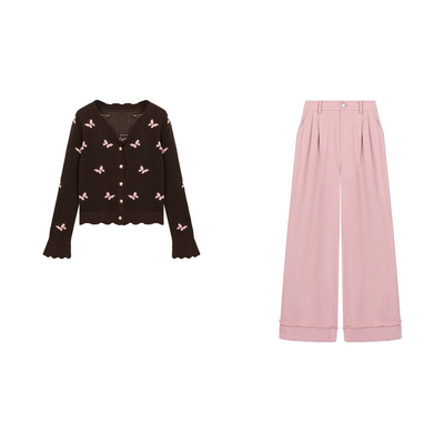 乔拉提花外套开衫牛仔裤套装女