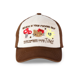 官方INGER原创设计恶搞hello kitty棕色刺绣美式KT拍照棒球帽子