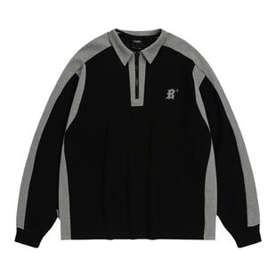 BJHG不计后果撞色拼接半拉链卫衣男款冬季美式翻领POLO衫情侣套衫