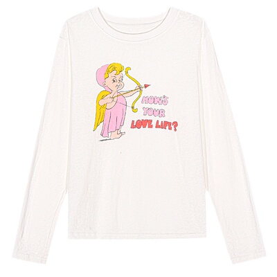 落落狷介长袖印花白色T恤女