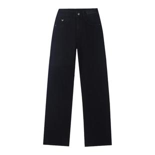 黑色牛仔裤女冬季加绒2026年新款梨型巨好看加厚阔腿窄版直筒裤子