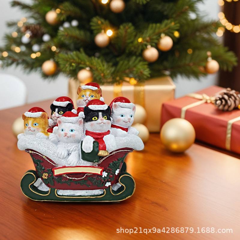 创意桌面猫猫摆件圣诞节装饰品桌面塔可爱工艺品猫猫树脂蛋糕礼品