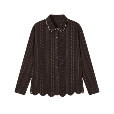飞鸟和新酒复古不规则刺绣长袖衬衫女2025冬季新款宽松纯棉上衣