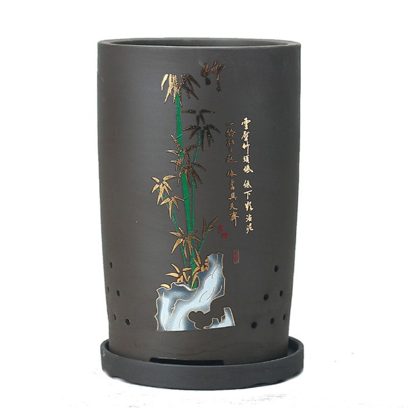 中国风透气紫砂花盆陶瓷梅兰竹菊
