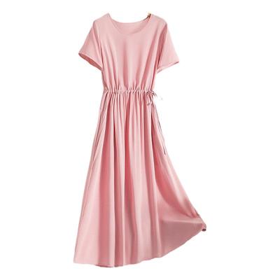 纯色竹节棉绸连衣裙夏季