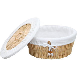 藤编馒头筐商用圆形带盖编织筐老式馍馍筐食品大饼收纳筐家用篮子