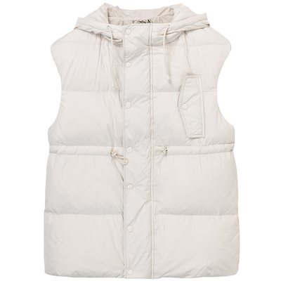 布景羽绒背心女冬季新品简约连帽厚款白鸭绒马甲厚款外套2403