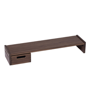 胡桃木色电脑增高架实木桌面置物架带抽屉台式显示器办公室支架