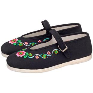 内联升布鞋女鞋手工千层底加密毛料机绣木兰民族绣花布鞋8219A