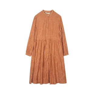 【ZOLLE因为】古着感暗纹印花花边领复古长款连衣裙