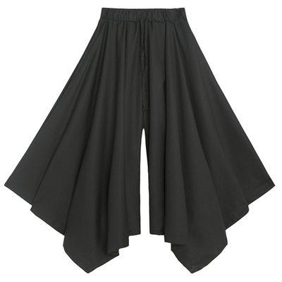 隐觅暗黑风松紧腰中长裙裤