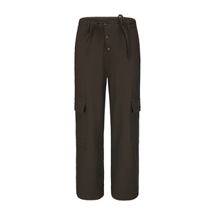 SHALL NOT UNTRUE 华夫格多口袋休闲裤女阔腿宽松显瘦直筒卫裤