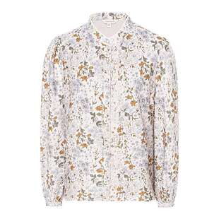 【花与浔】JESSIE25年秋冬新款优雅磨毛印花衬衫女蕾丝边立领上衣