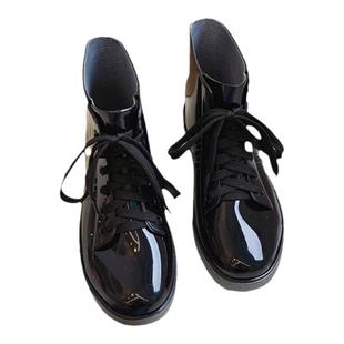 日系学生防水雨靴女款系带款时尚外穿短筒水鞋加绒保暖防滑雨鞋女