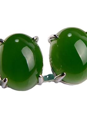 镶嵌天然碧玉菠菜绿饰品耳环
