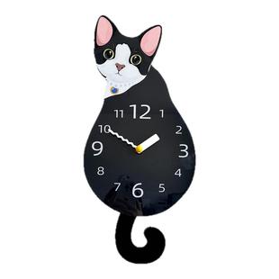 尾巴摆动德文猫咪创意装饰挂墙钟表客厅餐厅静音时钟挂钟家居饰品