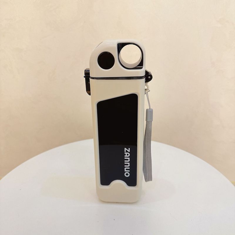 赞诺新款塑料双层带锁弹盖吸管杯扁形易携喝水杯带刻度户外运动壶