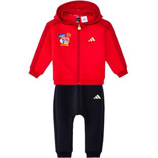 【自营】阿迪达斯新年款红色套装儿童装针织连帽外套运动裤KV6902