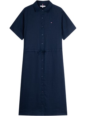 Tommy女装亚麻收腰宽松衬衫裙