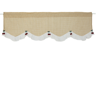 美式窗帘半帘黄色格子波浪幔复古乡村棉布免打孔门帘粘贴魔术贴定