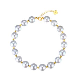 海水珍珠手链女akoya真多麻色全珠链18K金高端妈妈款简约手串手饰