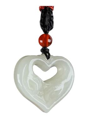 和田白玉牵手一生爱心吊坠情侣款